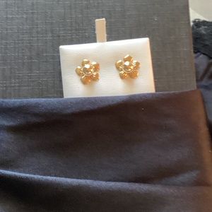 Solid gold 14K ball posts with detachable flower petals (also 14 K).